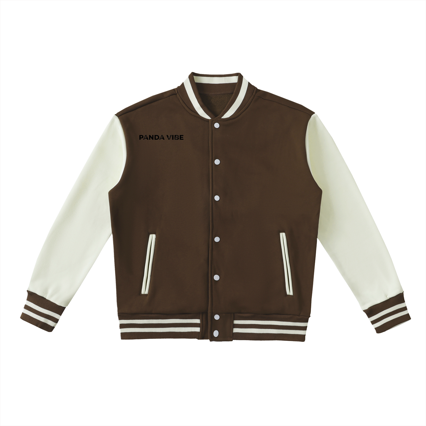 Two-Tone Fleeced* Panda Vibe Varsity Jacket